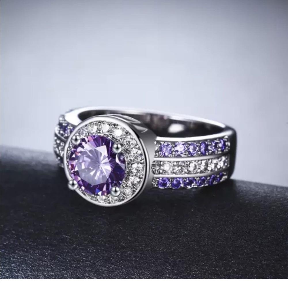 925sterling Silver Stamped Round Cut Amethyst Ring - Picture 4 of 5